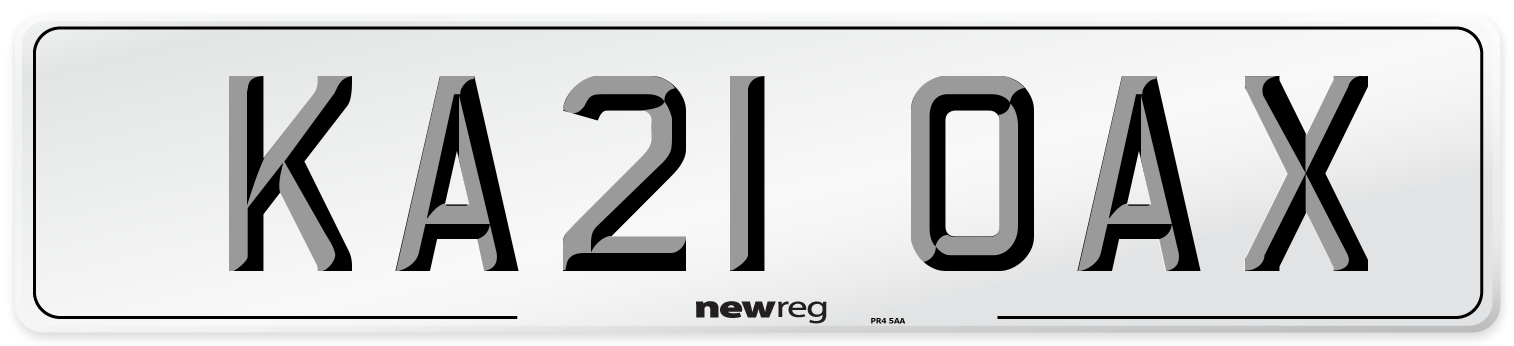 KA21 OAX Number Plate from New Reg